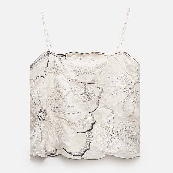 NWT Zara Embroidered Strappy Top Size L & Straight Leg Pants Size M - Picture 8 of 14